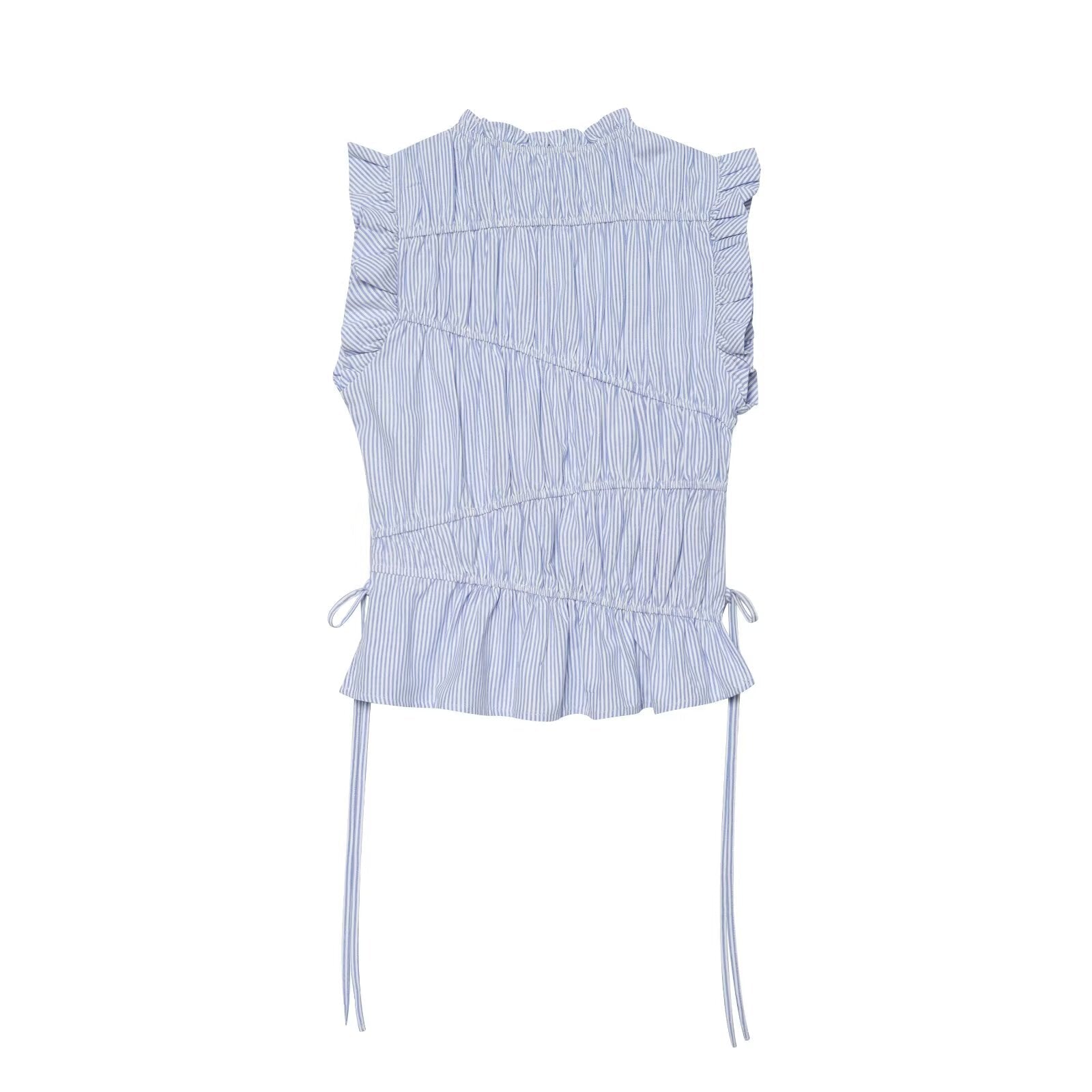 Women's lace up decorative elastic striped top
