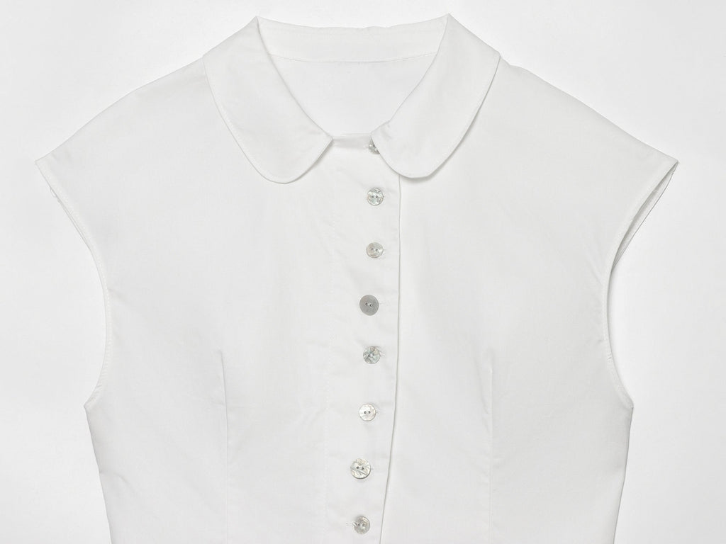 Women's breasted decorative sleeveless lapel top