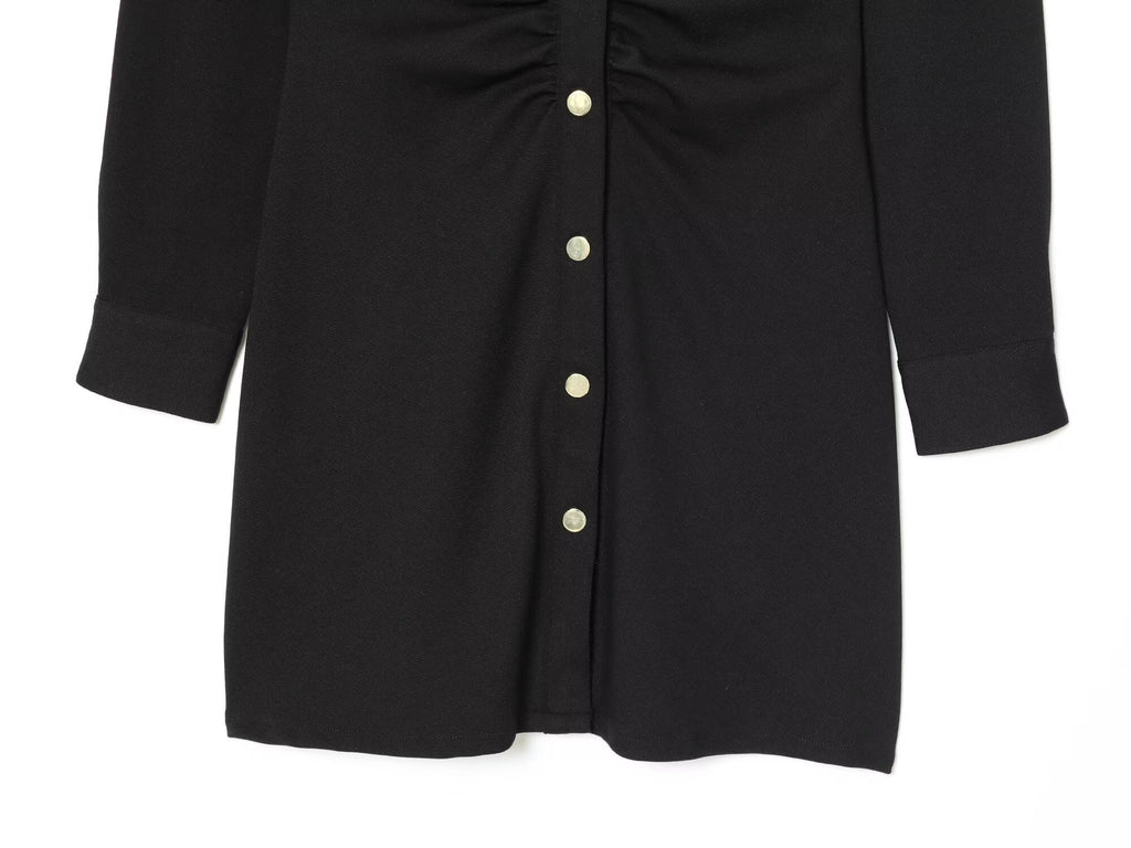 Women's new fashion slim shirt style pleated mini dress