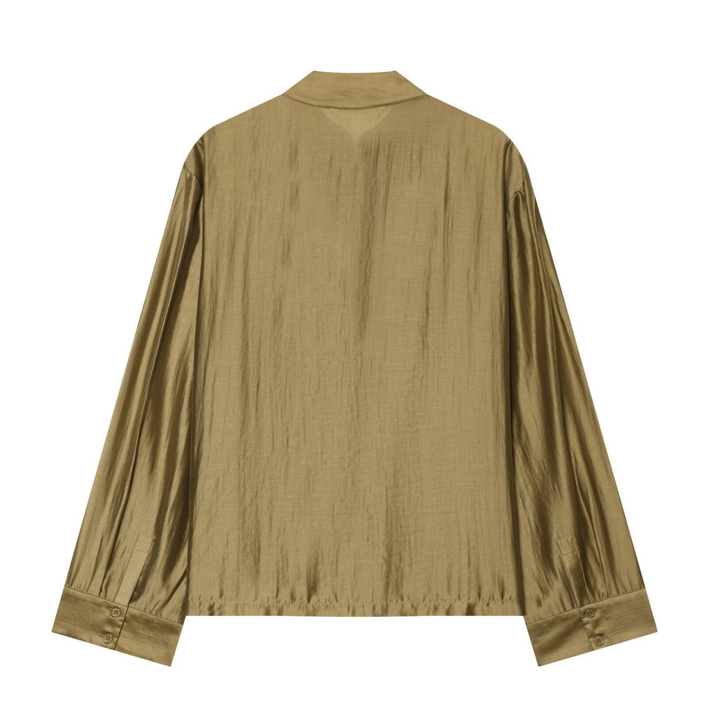 Women's rope knot decoration casual satin shirt