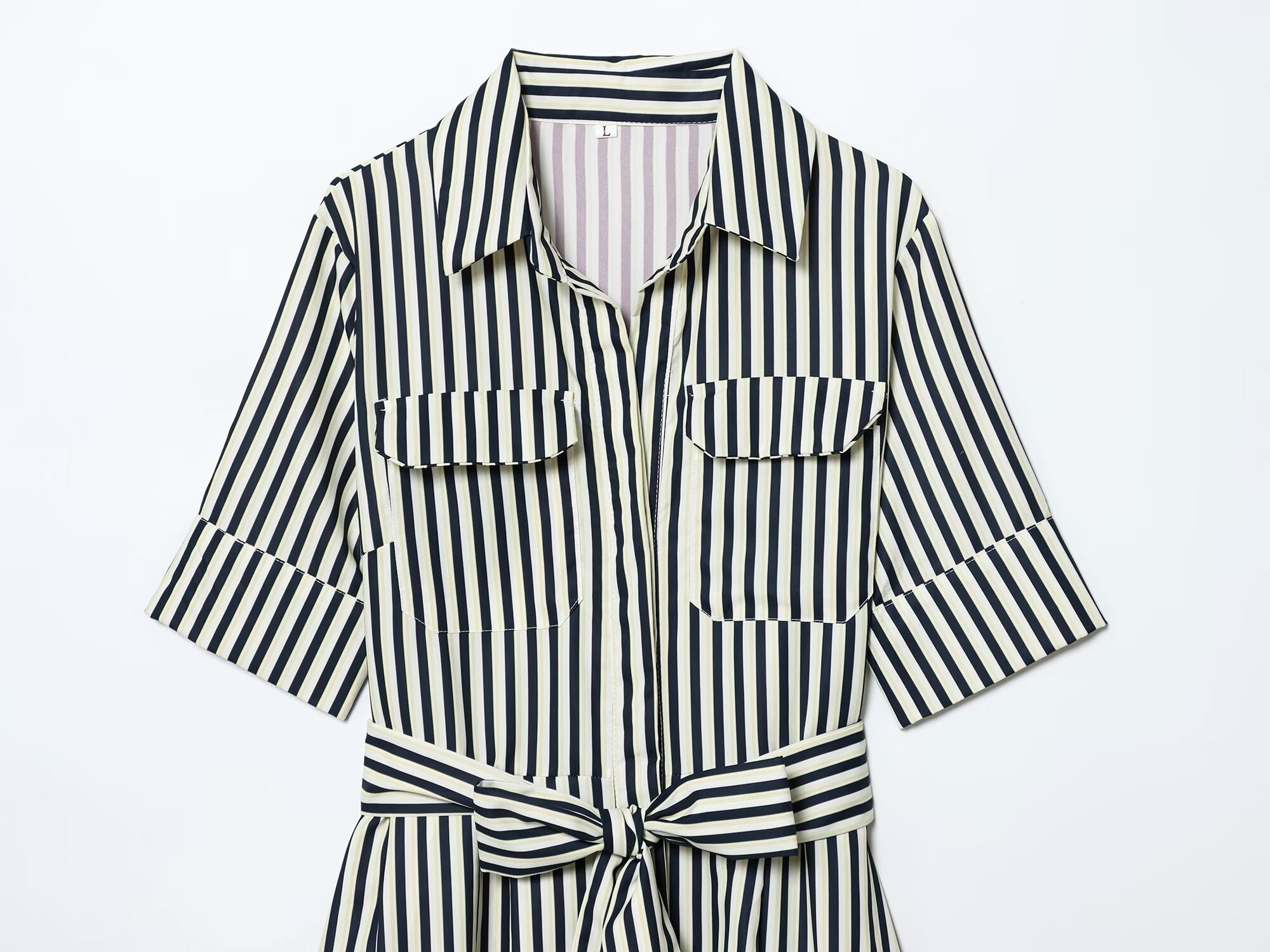 Women's with Belt shirt style poplin striped dress