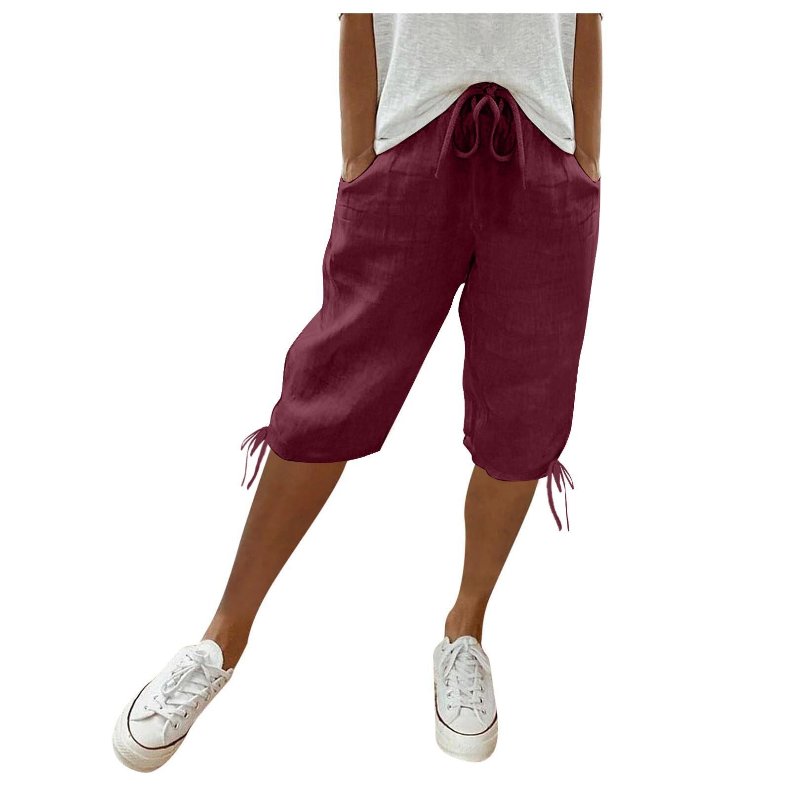 2026 women's new cotton and linen pocket elastic drawstring pants