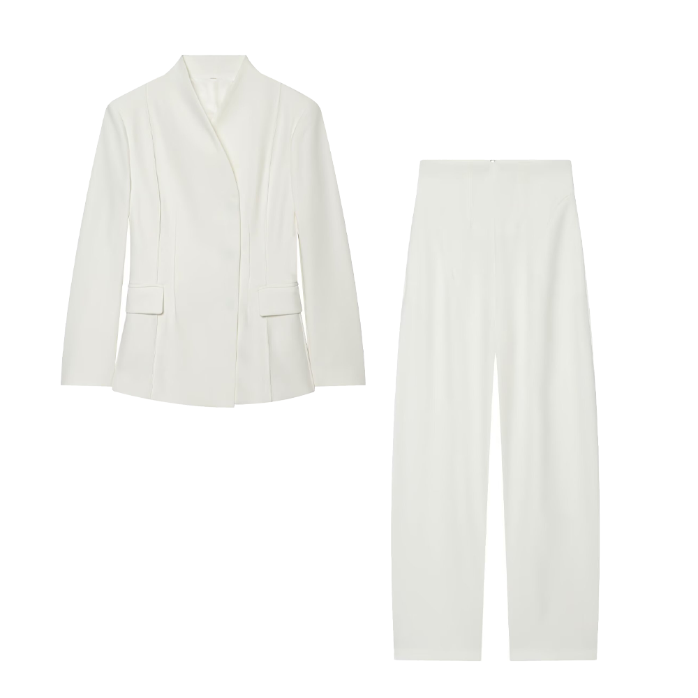 suit Women's 2 pieces Women's black slim stand collar Blazer Coat+Pants