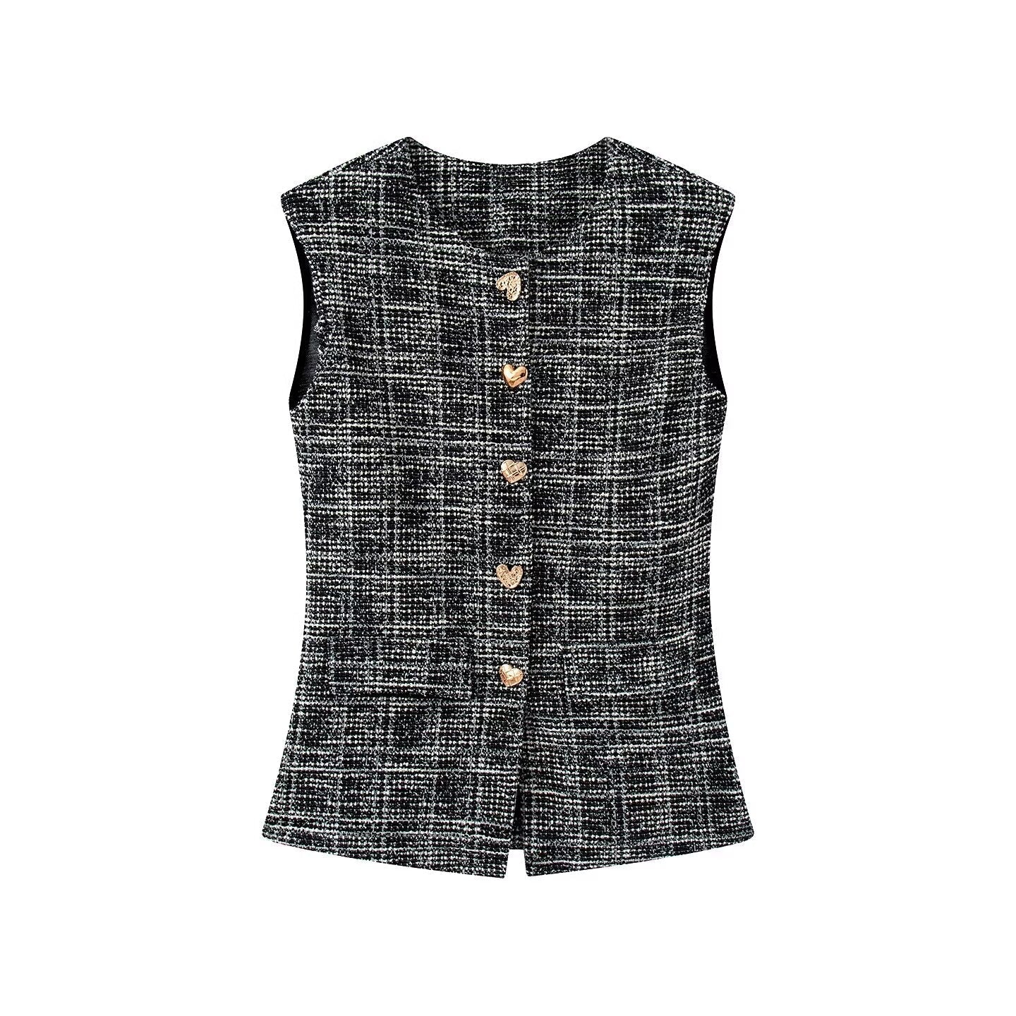 suit Women's 2 pieces button decoration texture vest style top+Flared pants