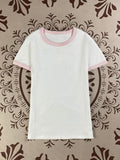 Women's cotton embroidered T-shirt short sleeve slim top