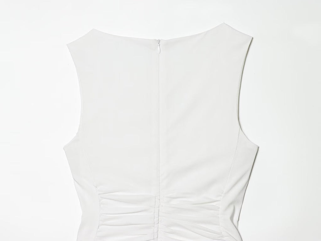 Women's U-neck pleated waist MIDI dress