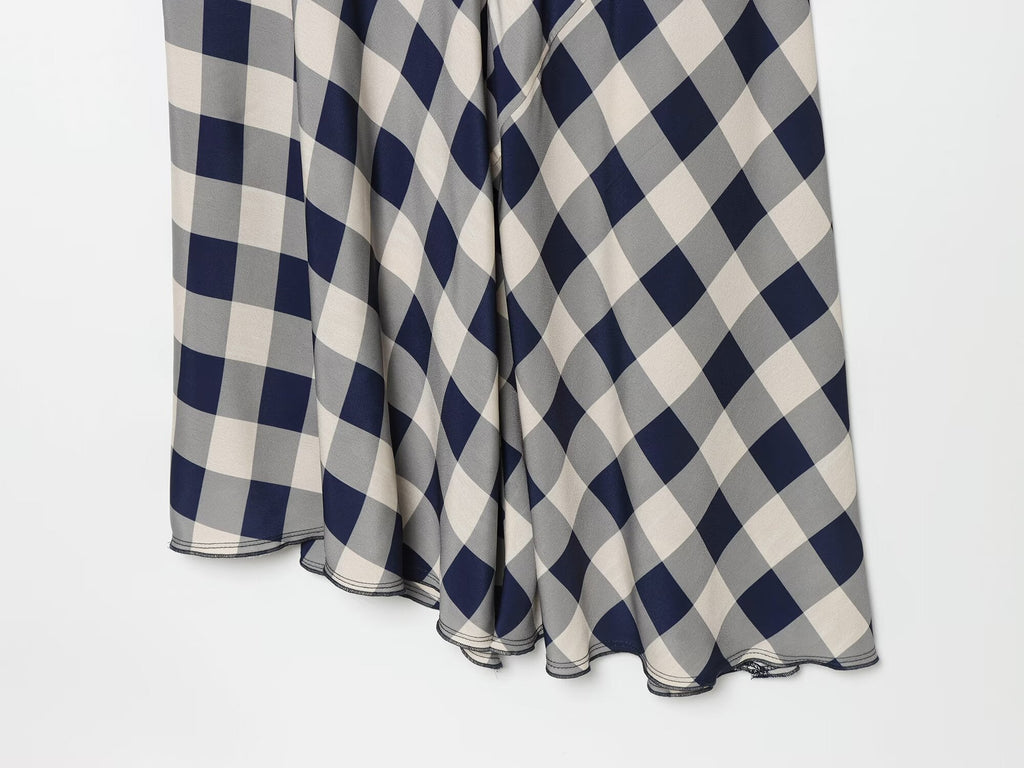 Women's plaid hanging collar MIDI dress