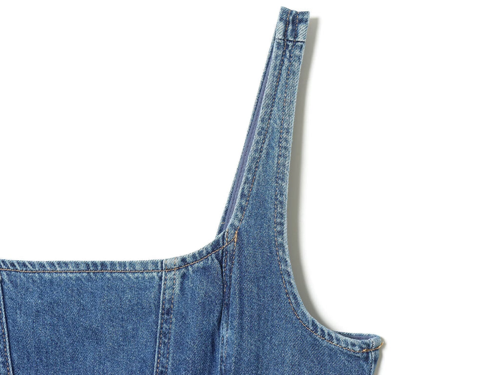 Women's layered decorative sleeveless denim mini dress