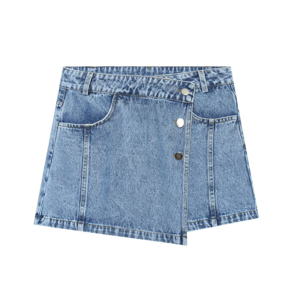 suit Women's 2 pieces casual short denim shirt+culottes