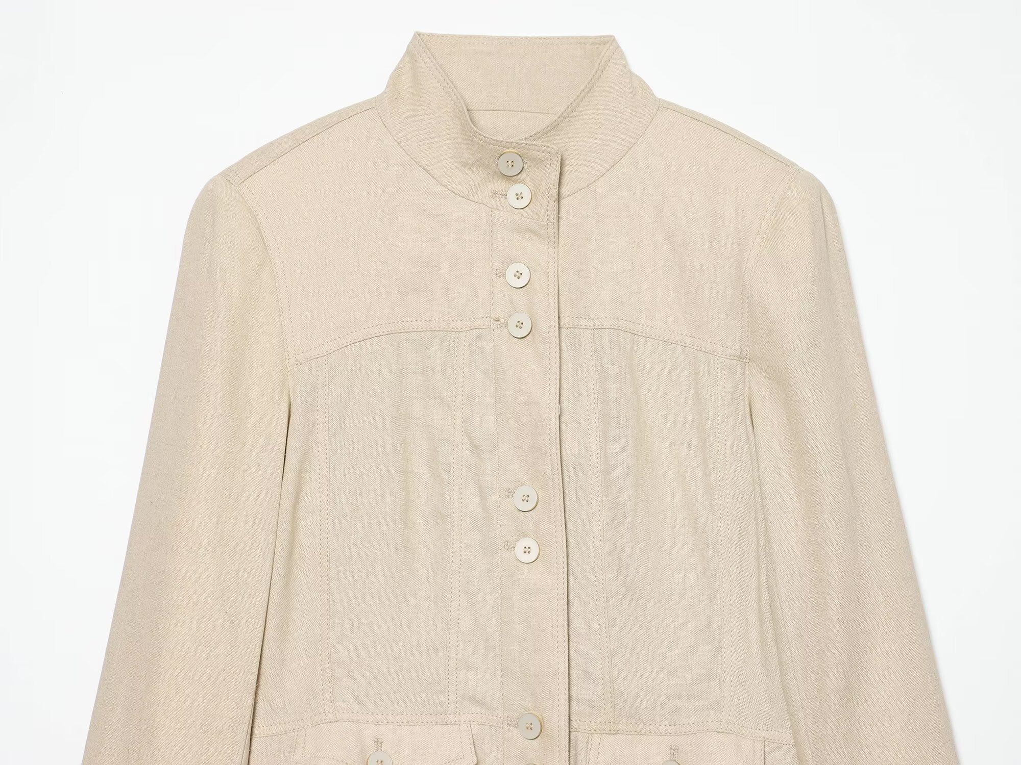 Women's linen blended slim stand collar Coat