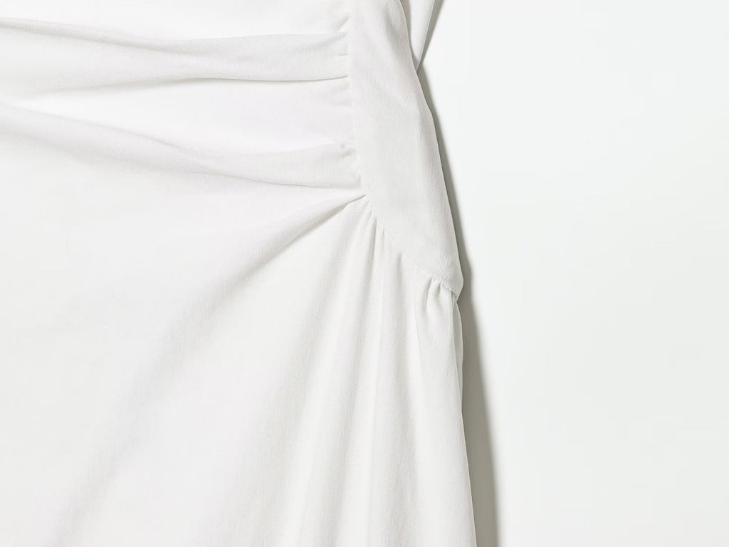 Women's U-neck pleated waist MIDI dress