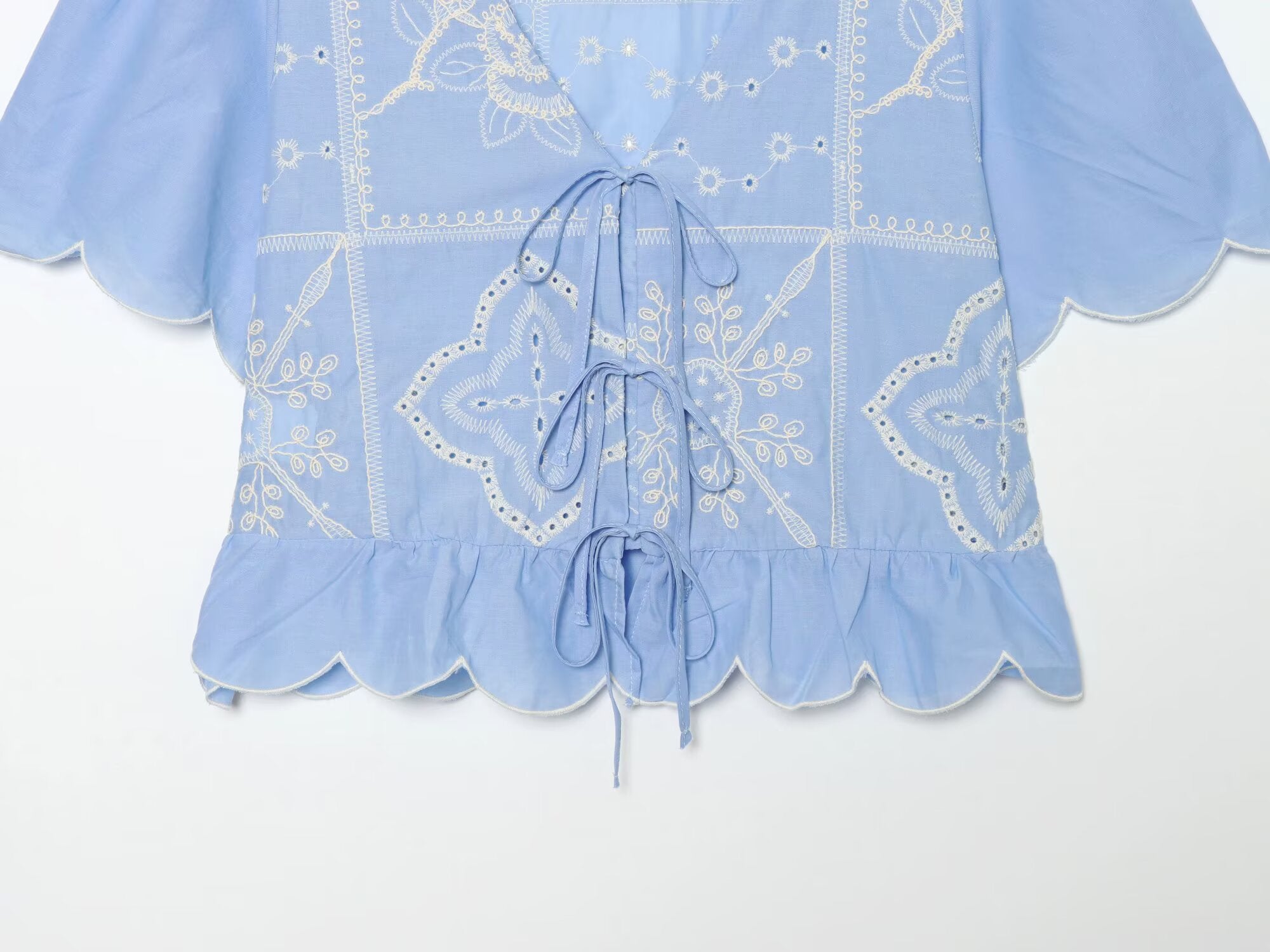 Women's bow decoration hollow embroidery shirt