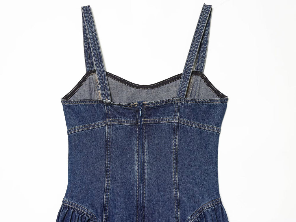 Women's flared skirt hem vacation style denim dress