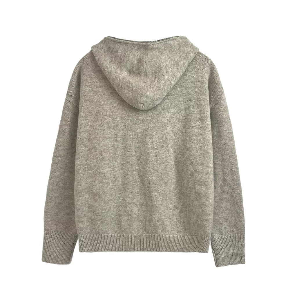 Women's new fashion long sleeved zipper hooded knitted Coat