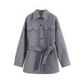 Women's with Belt wool blended flannel shirt Coat