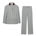 suit Women's 2 pieces long sleeved contrasting collar Blazer Coat +Pants