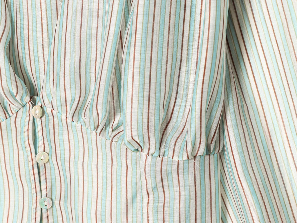 Women's V-neck striped waist cinched shirt