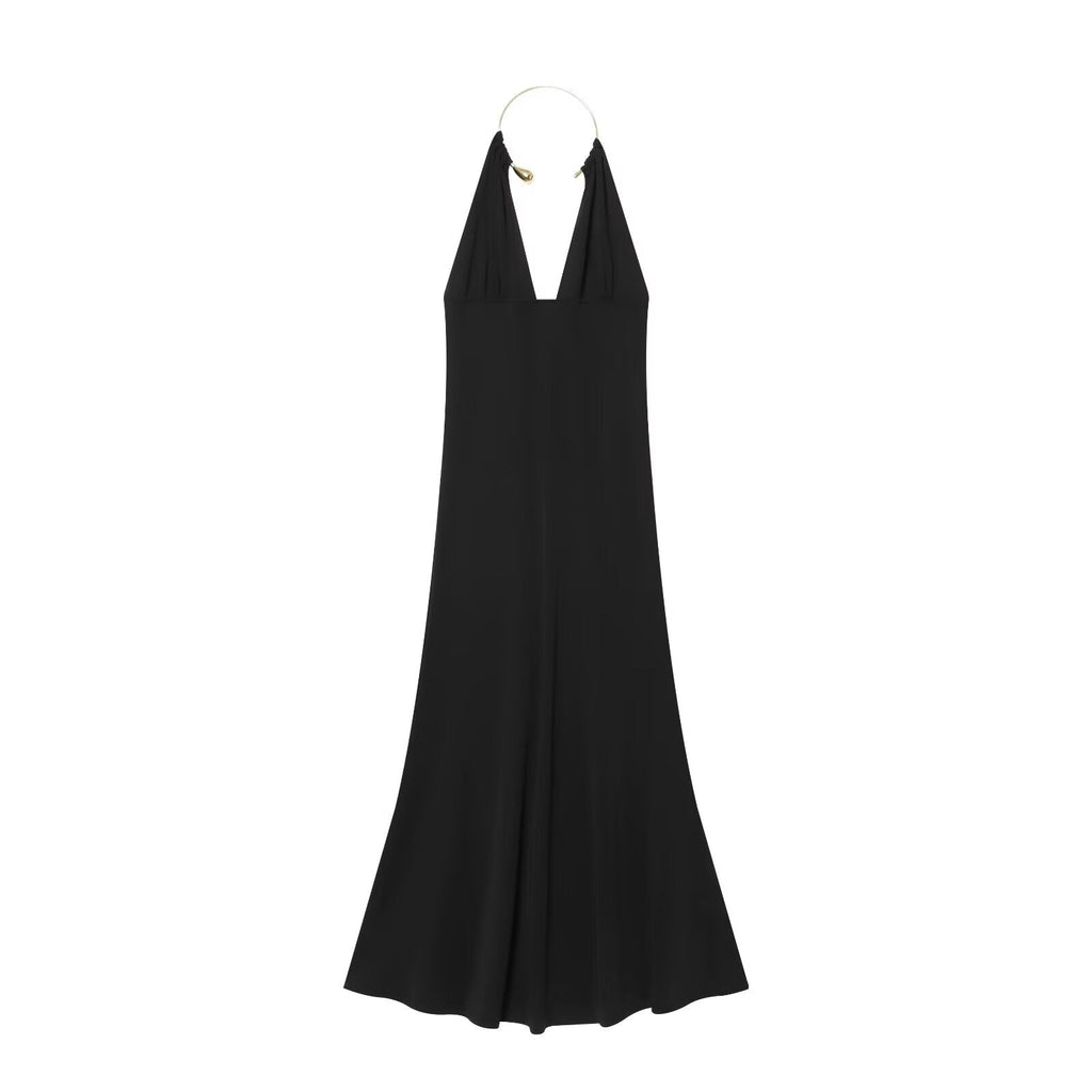 Women's black sexy halter neck dress