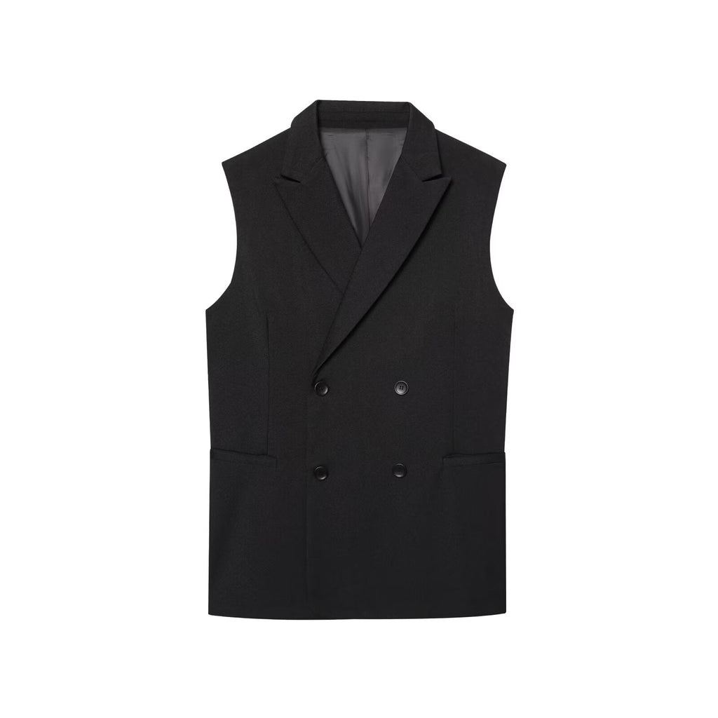 Women's 2025 new fashion loose double breasted lapel vest+Pants suit