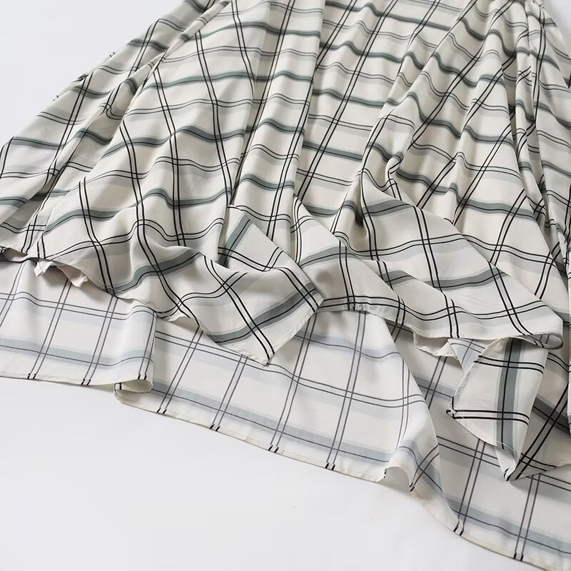 Women's irregular hem plaid MIDI skirt