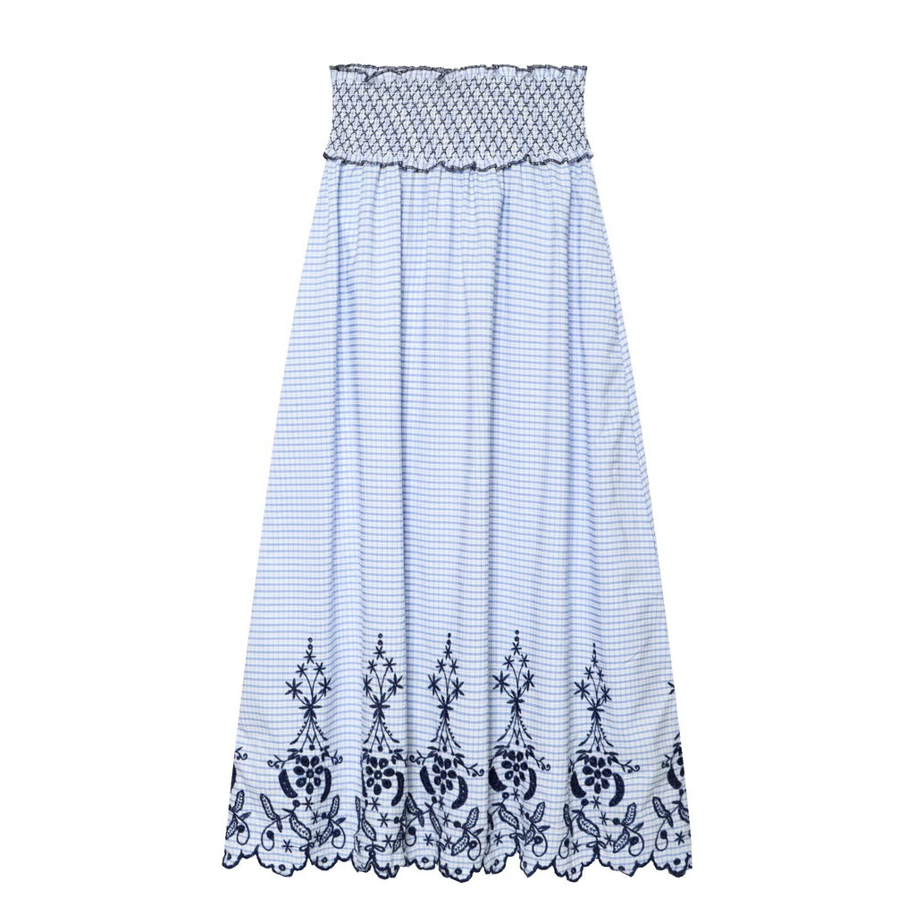 Women's casual embroidered checkered MIDI skirt