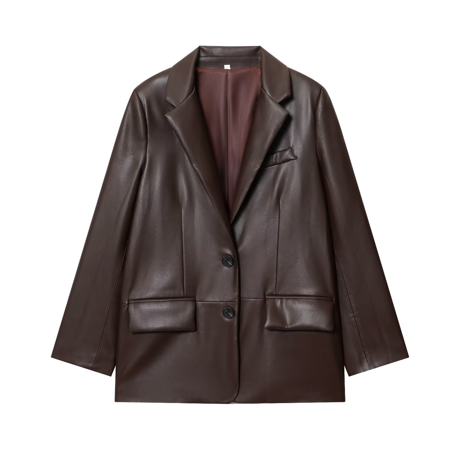 Women's new fashion loose leather effect straight suit jacket