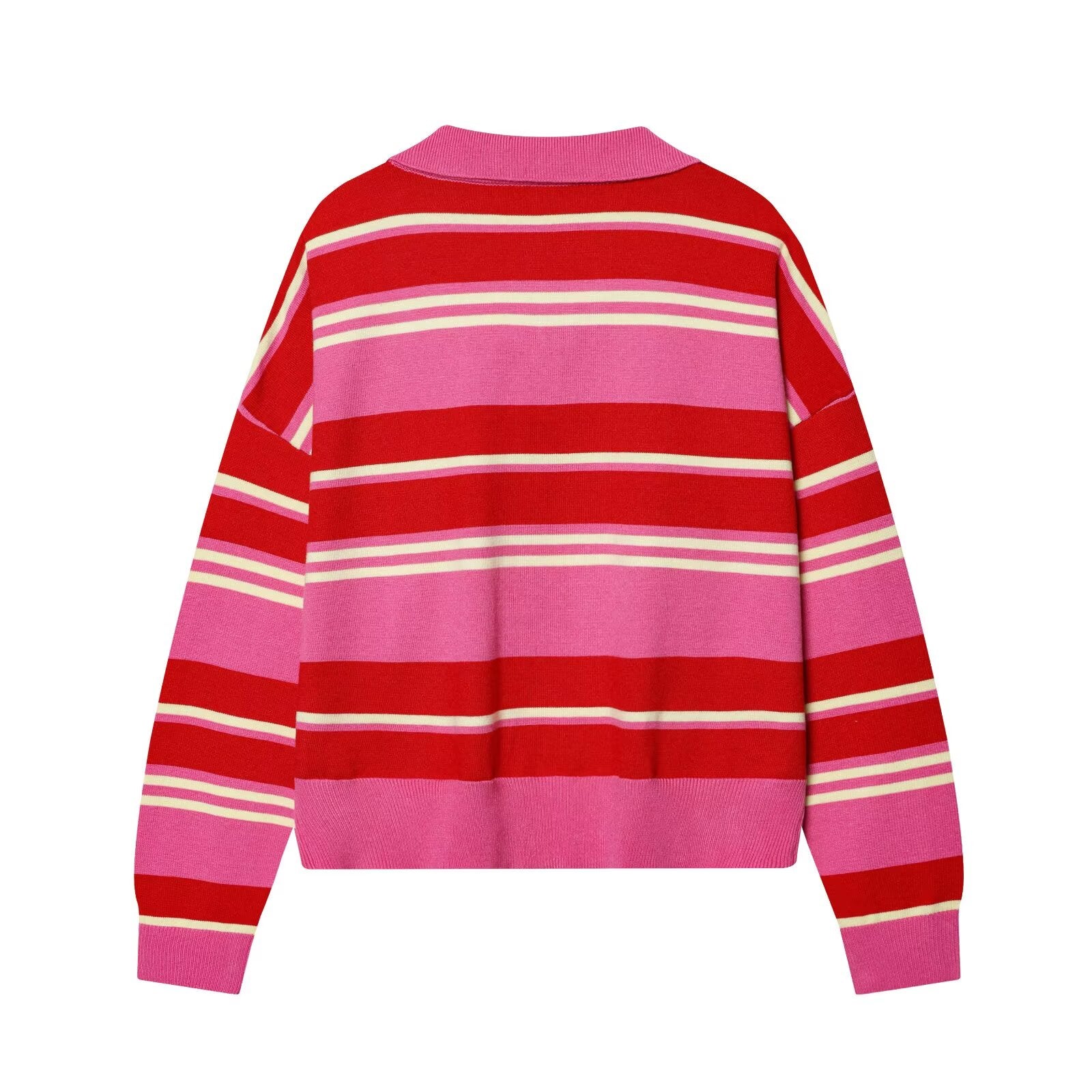 Women's casual striped knitted polo shirt