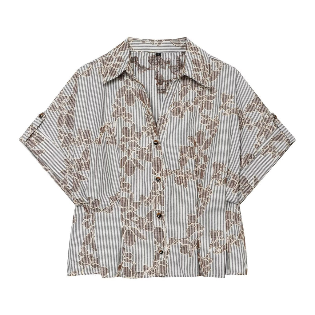 Women's beaded embroidered short shirt
