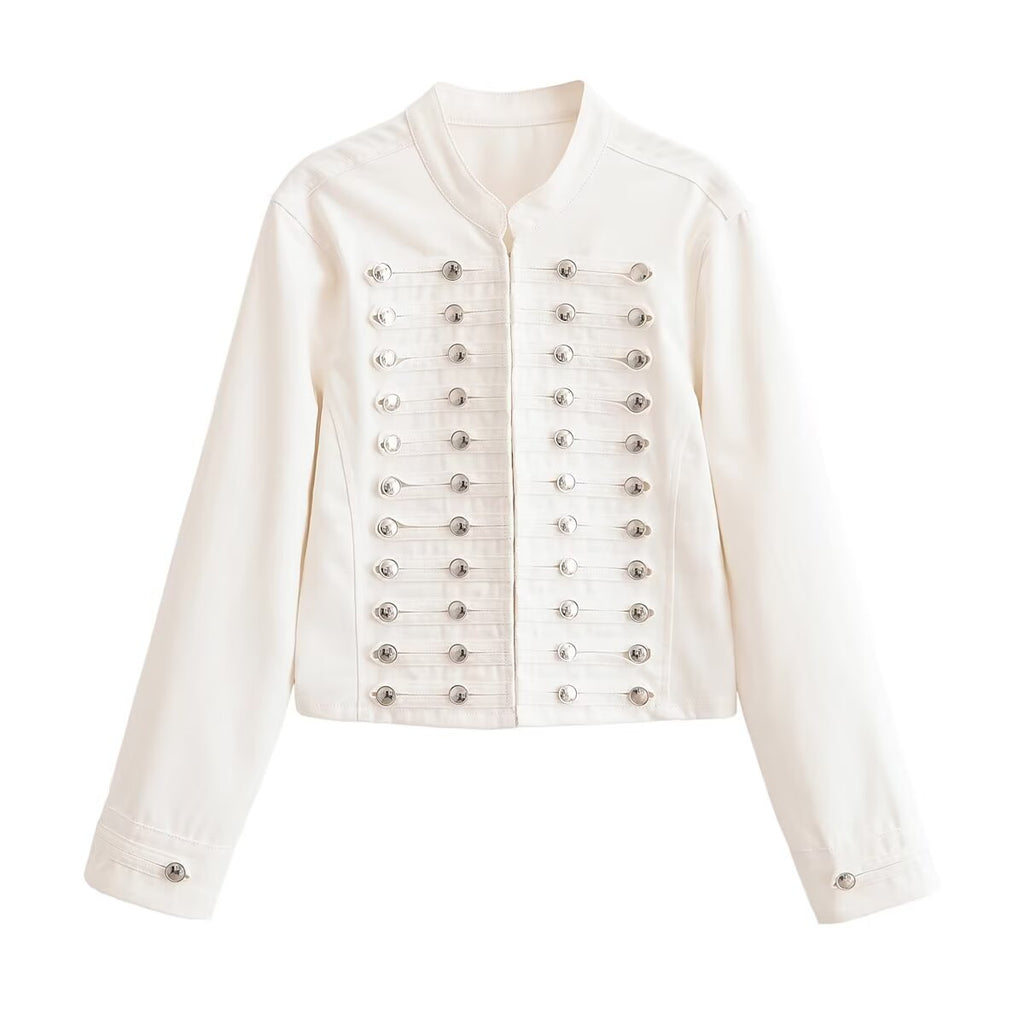 Women's buckle decoration short denim Coat