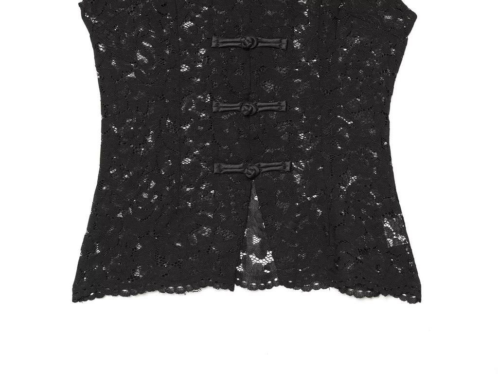 Women's lace hollow out buckle sleeveless vest