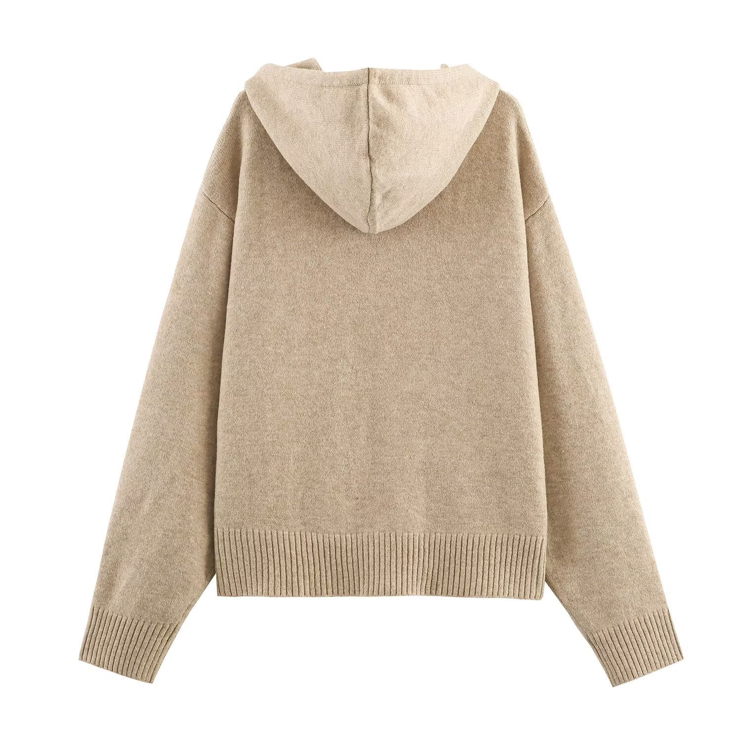 Women's 2025 New Loose Zipper Knitted hooded sweatshirt