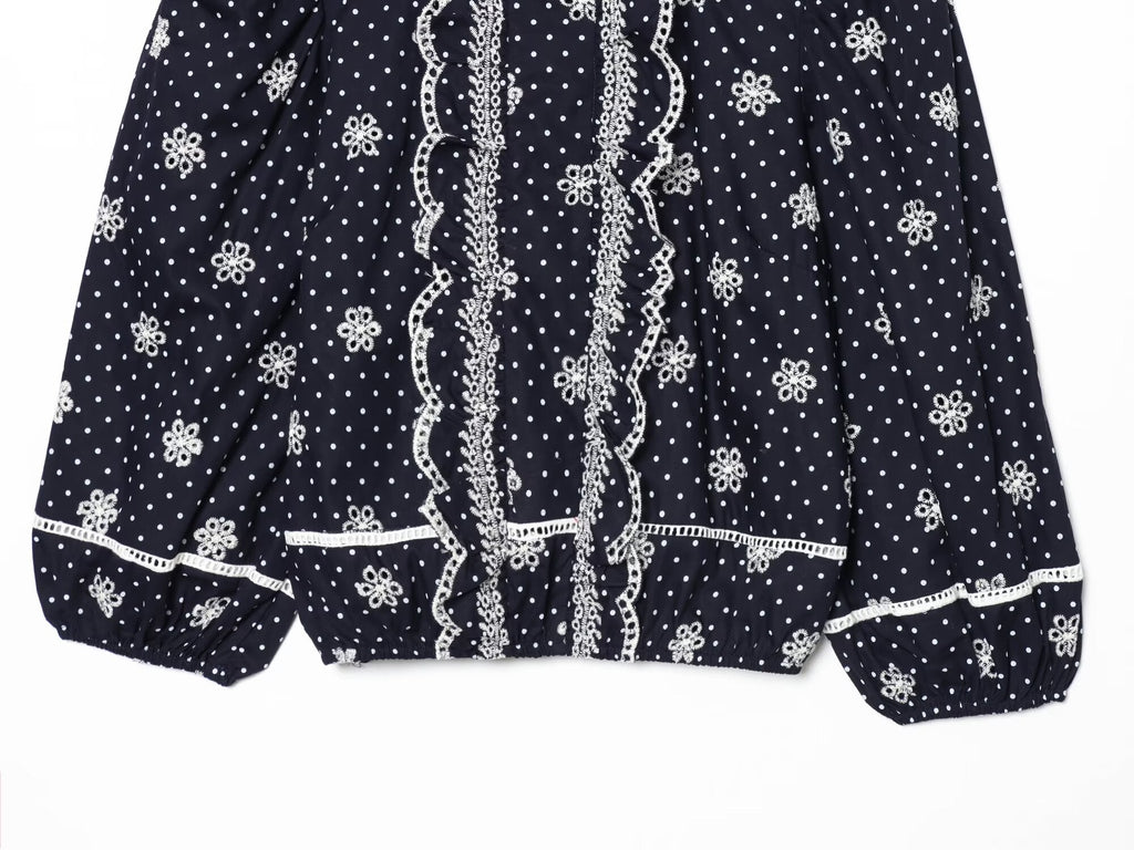 Women's hollowed out embroidered polka dot shirt
