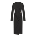 Women's metal buckle decoration V-neck pleated dress
