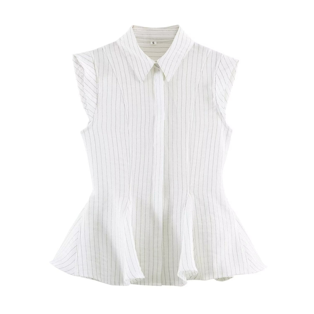 Women's New Fashion Flax Lapel Button Shirt