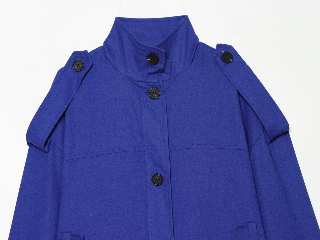 Women's standing collar linen blend Coat