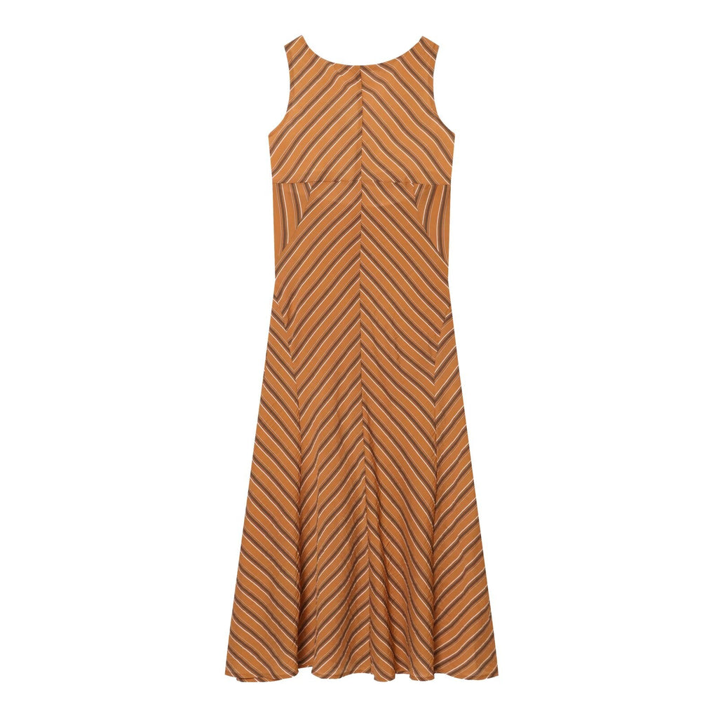Women's sexy backless striped MIDI dress