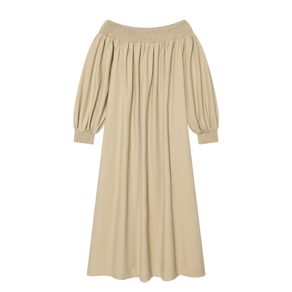 Women's off shoulder linen blended MIDI dress