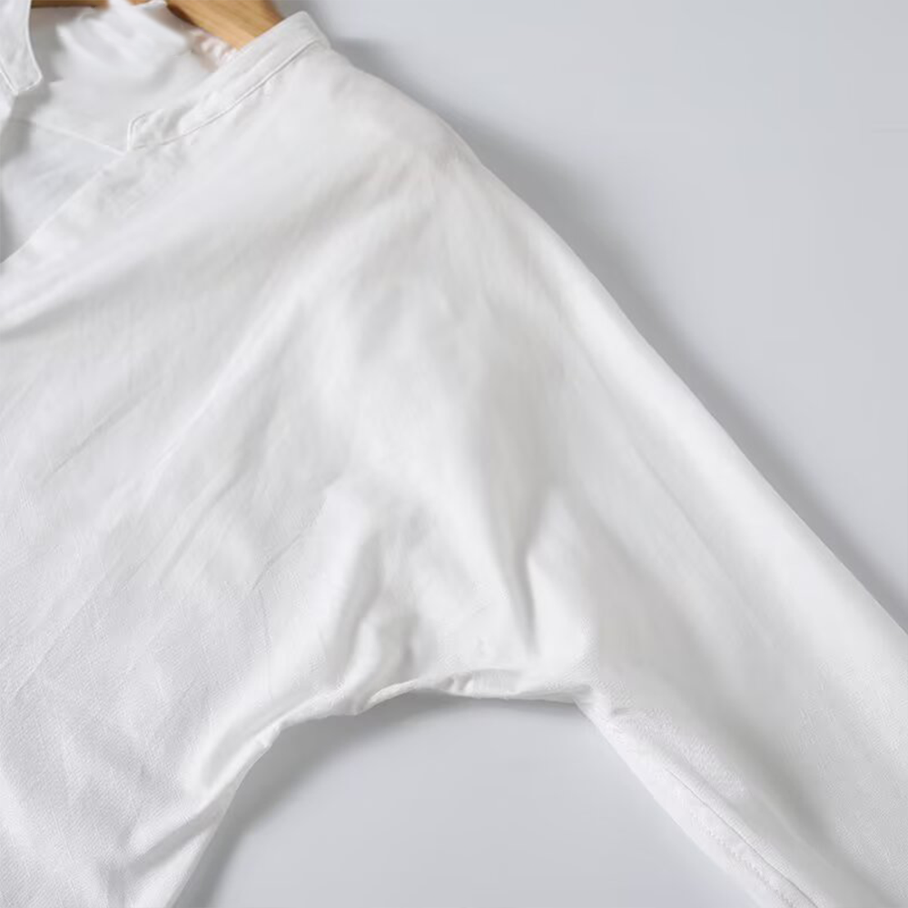 Women's linen blended stand collar shirt