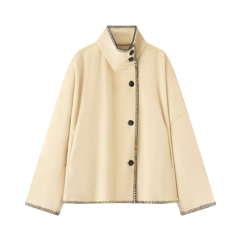 Women's New Loose High Neck Wool Blended Coat