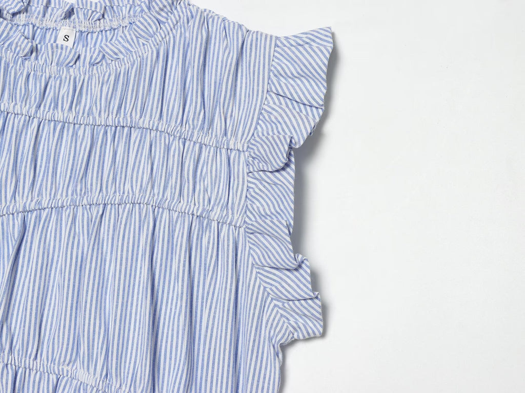 Women's lace up decorative elastic striped top