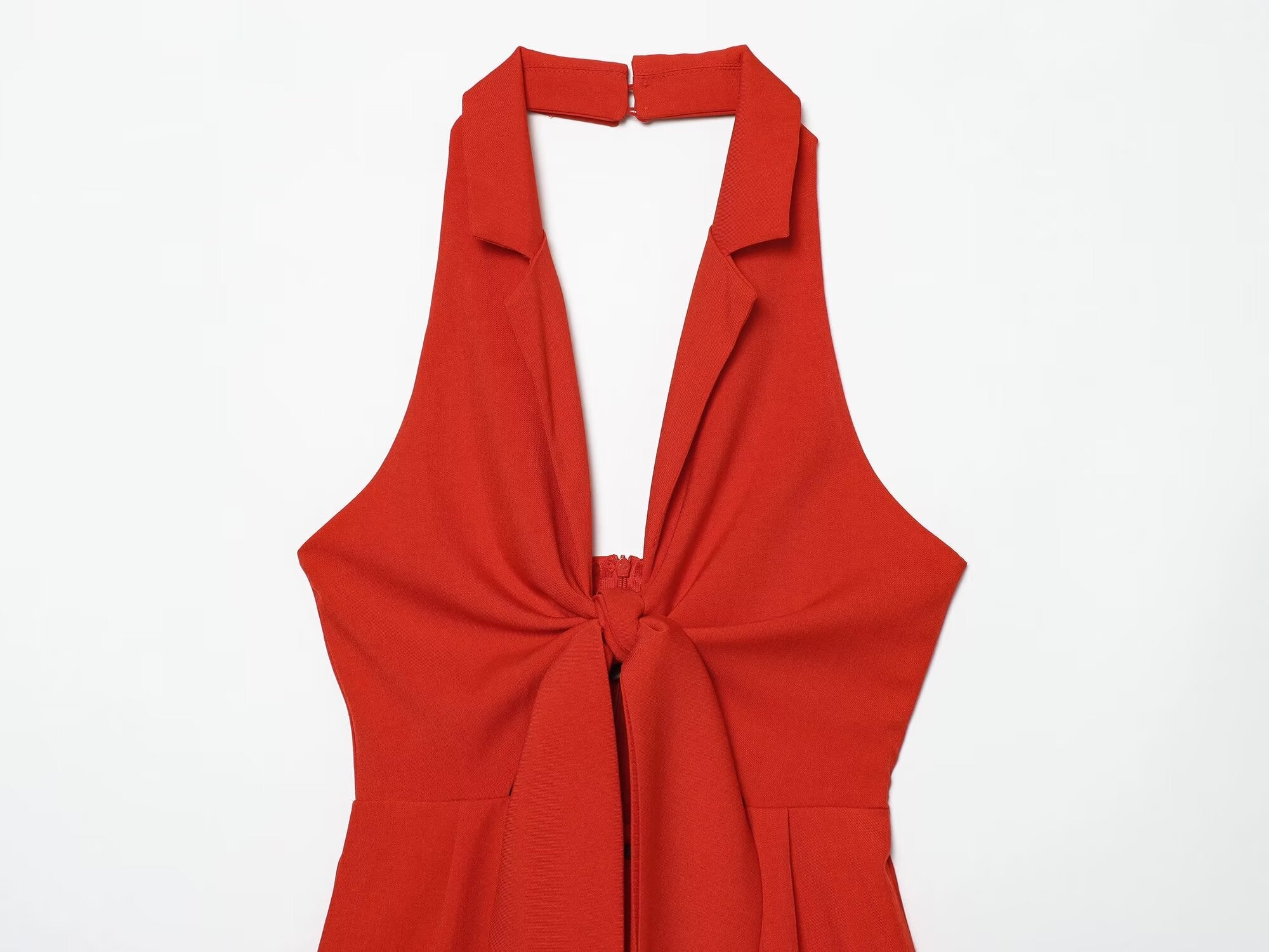 Women's knot decoration hanging neck mini dress