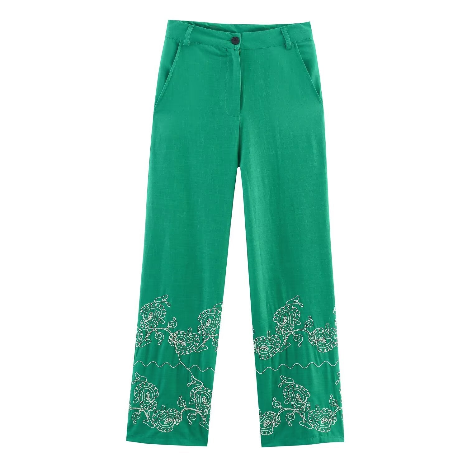 Women's casual embroidered wide leg pants