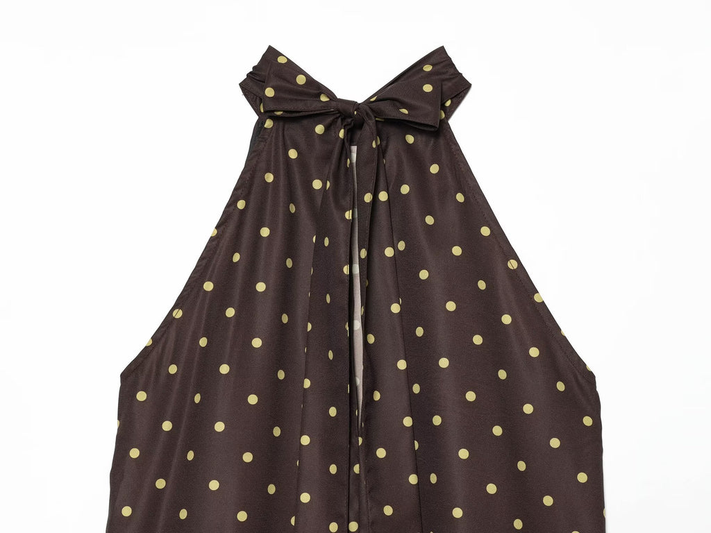 Women's polka dot hanging neck MIDI dress