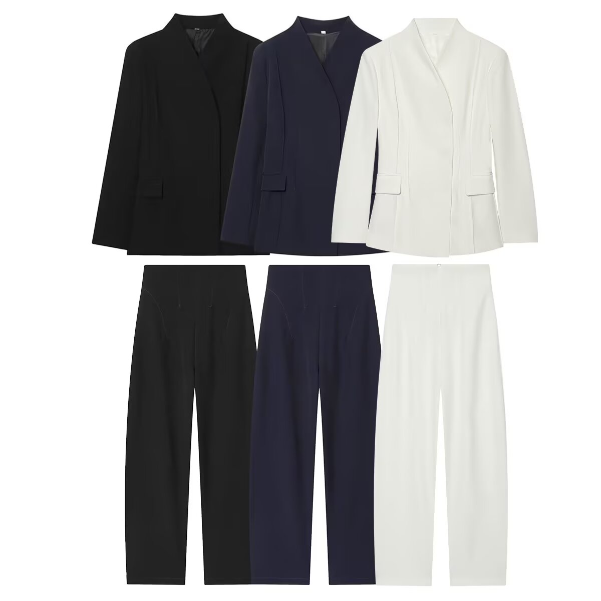 suit Women's 2 pieces Women's black slim stand collar Blazer Coat+Pants
