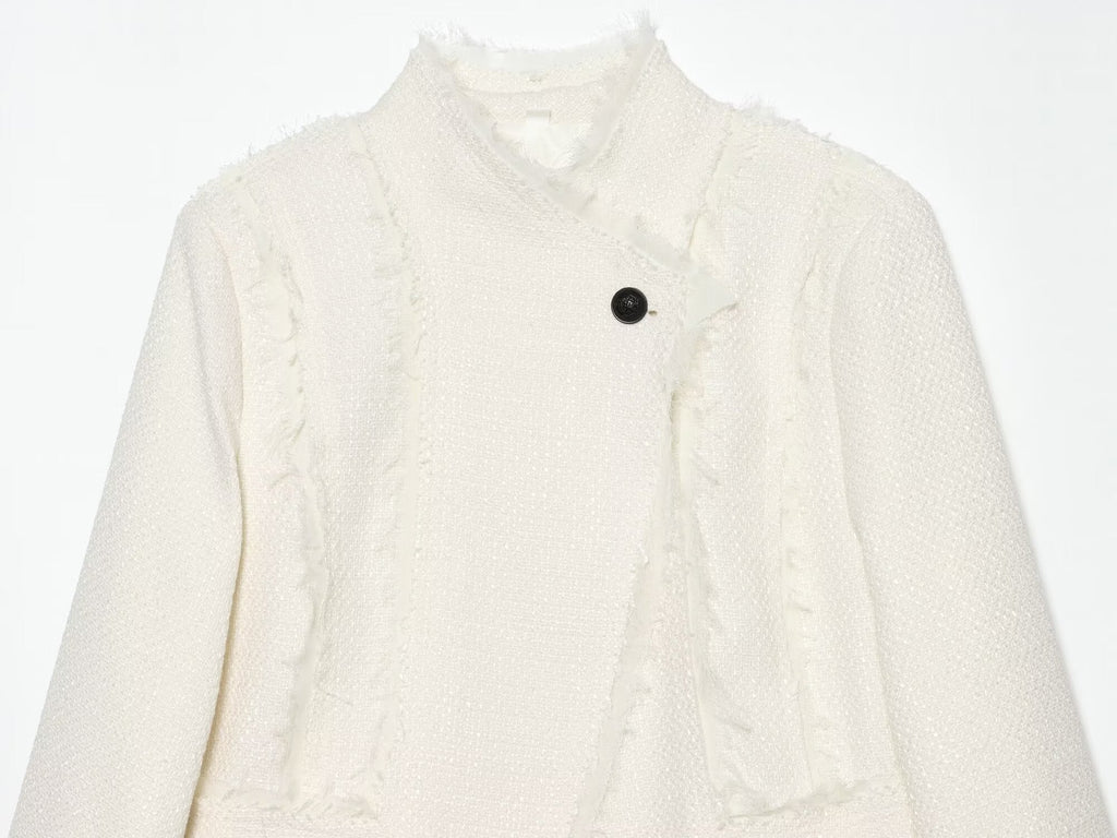 Women's Hairy edge decorative stand collar Blazer Coat