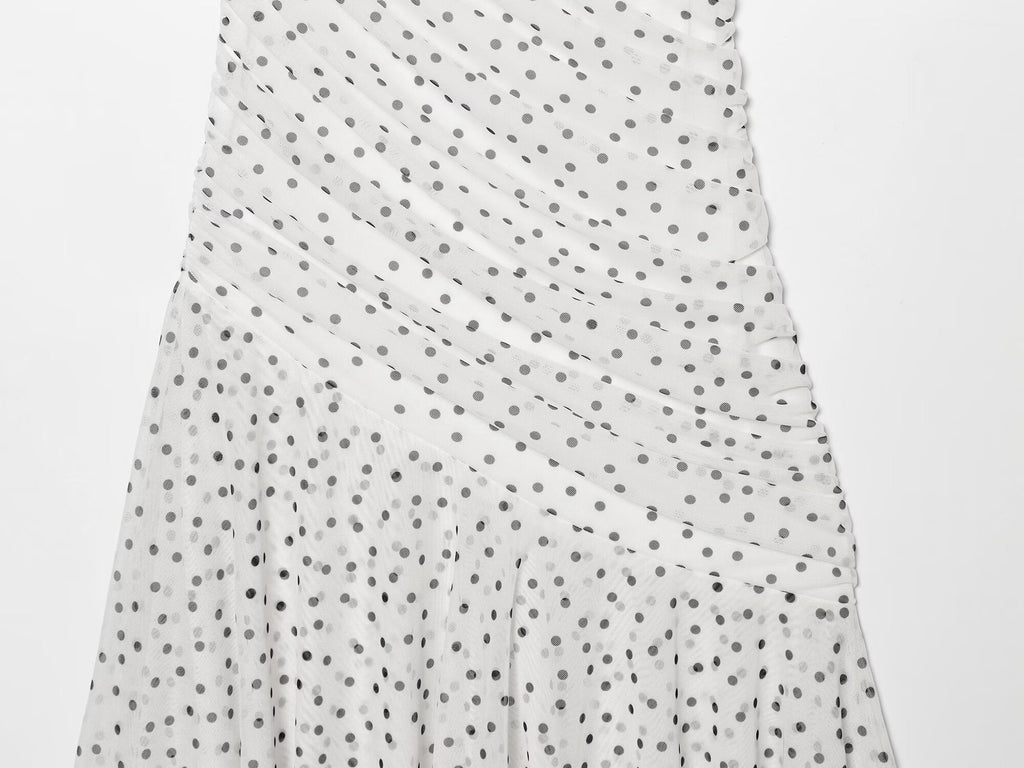 Women's slim pleated polka dot dress