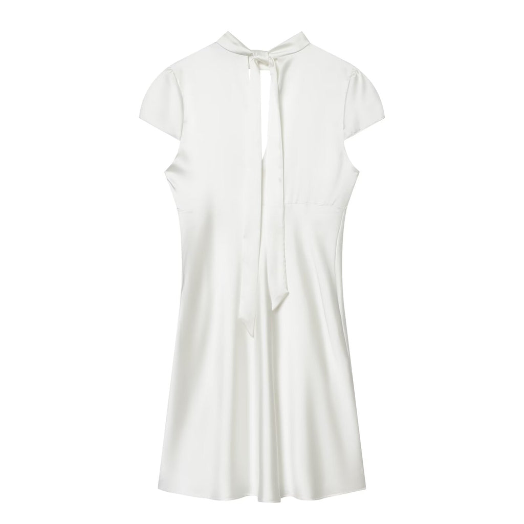 Women's opening design satin texture mini dress