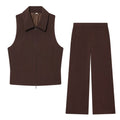 suit Women's 2 pieces sleeveless lapel striped zipper vest+Pants