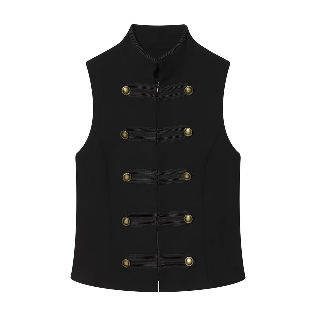 Women's rope knot decorative standing collar vest