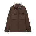 Women's loose patchwork lapel long sleeved shirt